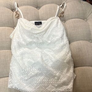 Nicole Miller White Lace Cowl-Neck Camisole with Gold Ring Straps